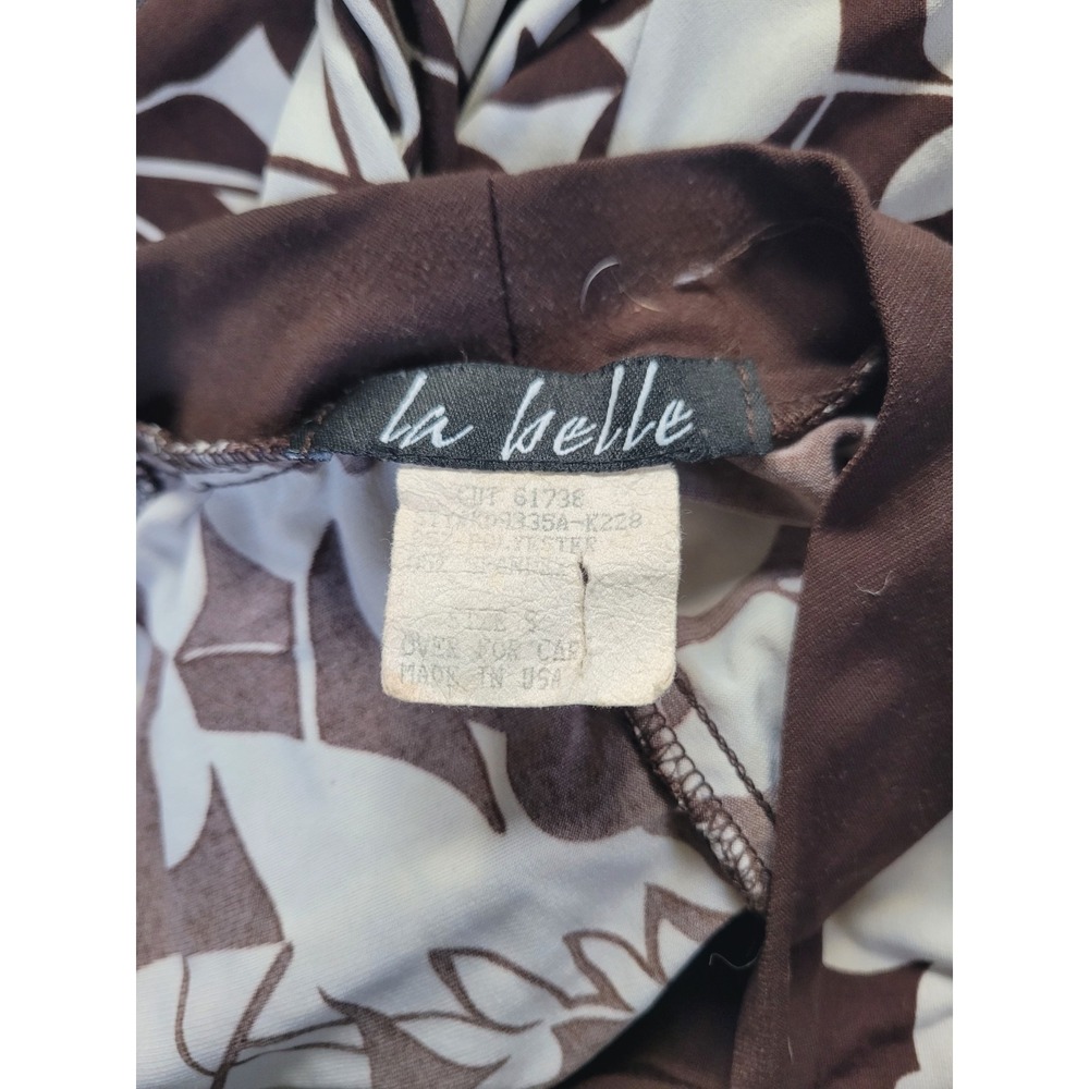 Vintage 90s Y2K Brown White Floral Dress La Belle Stretch Tropical S V Neck - Picture 6 of 12